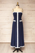 Biella | Navy Midi Dress with Contrast Trim