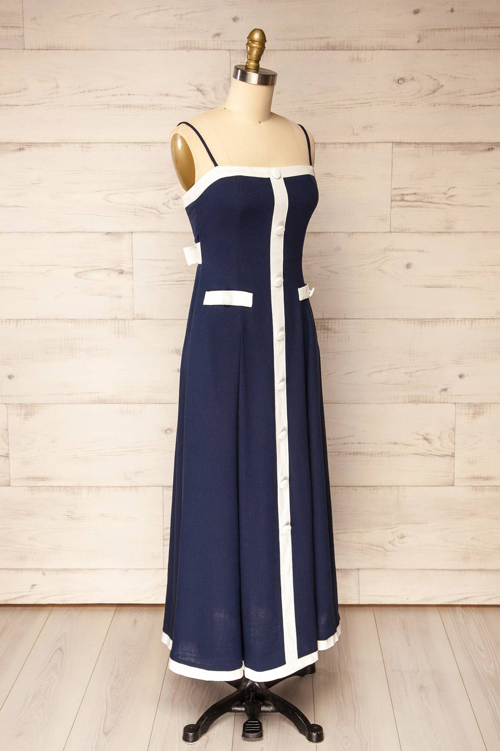 Biella | Navy Midi Dress with Contrast Trim