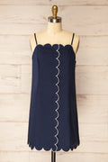 Bithur | Navy Scalloped Trim Short Dress with Contrast Piping