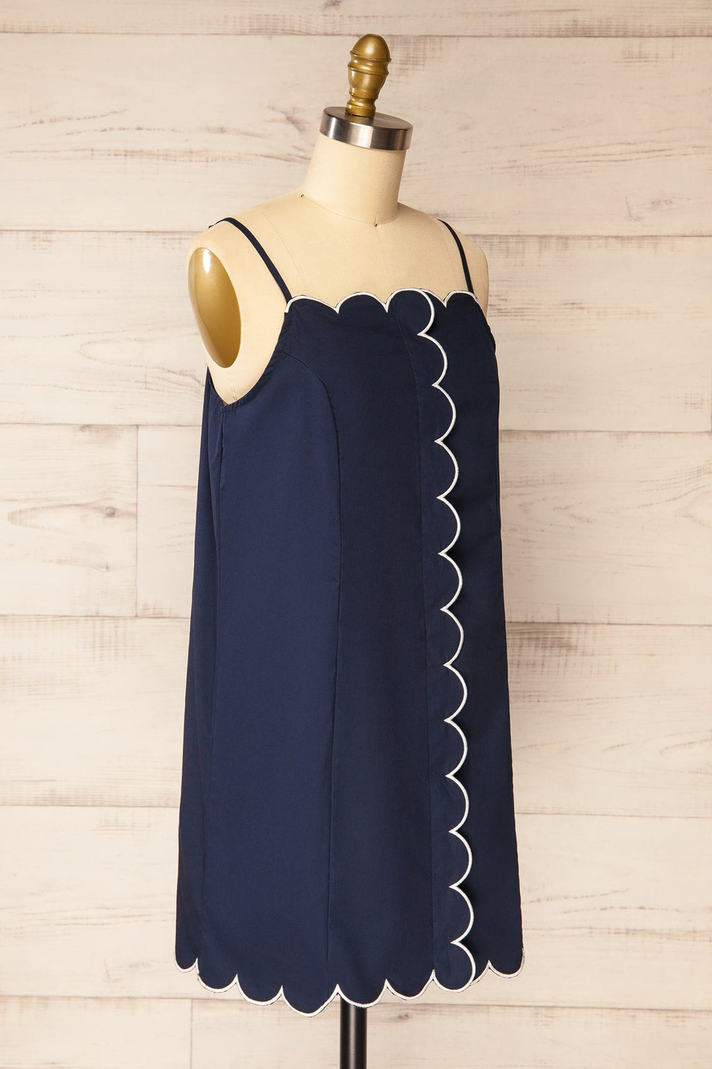 Bithur | Navy Scalloped Trim Short Dress with Contrast Piping