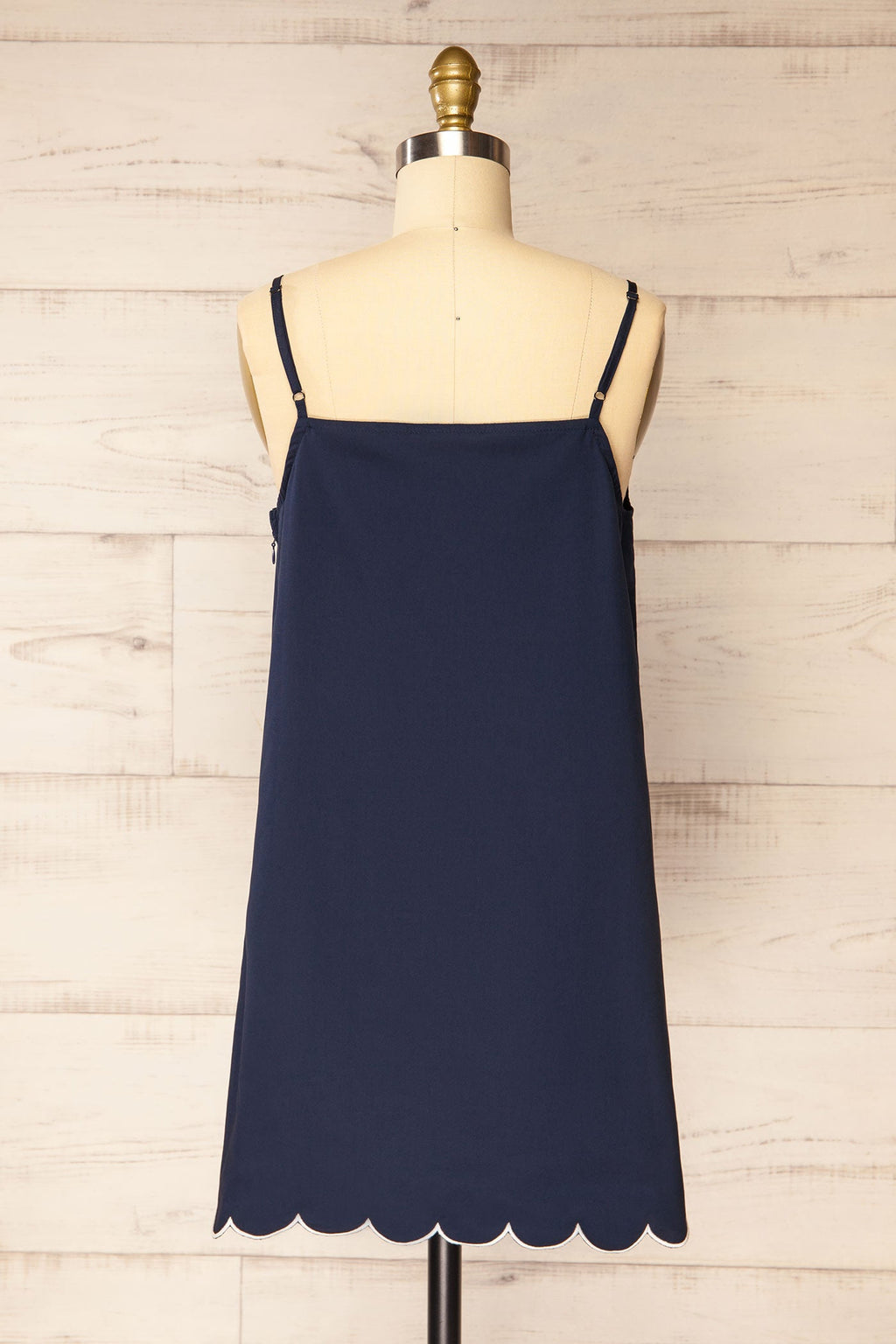 Bithur | Navy Scalloped Trim Short Dress with Contrast Piping