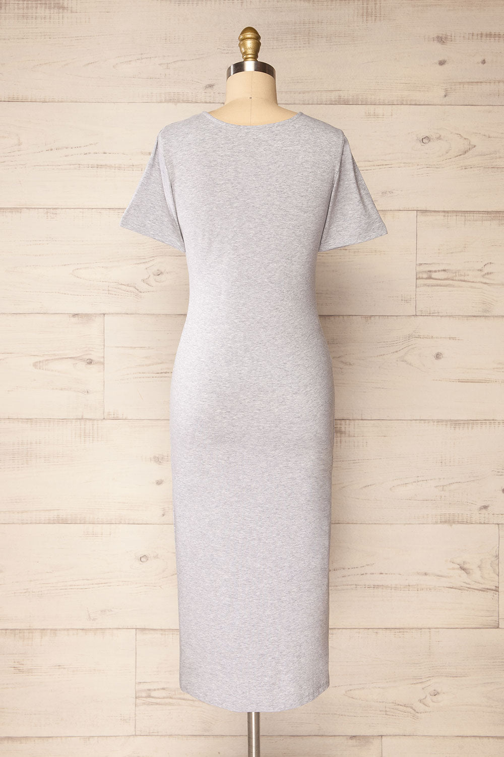 Bogota Grey | Short Sleeve Midi Dress w/ Square Neckline