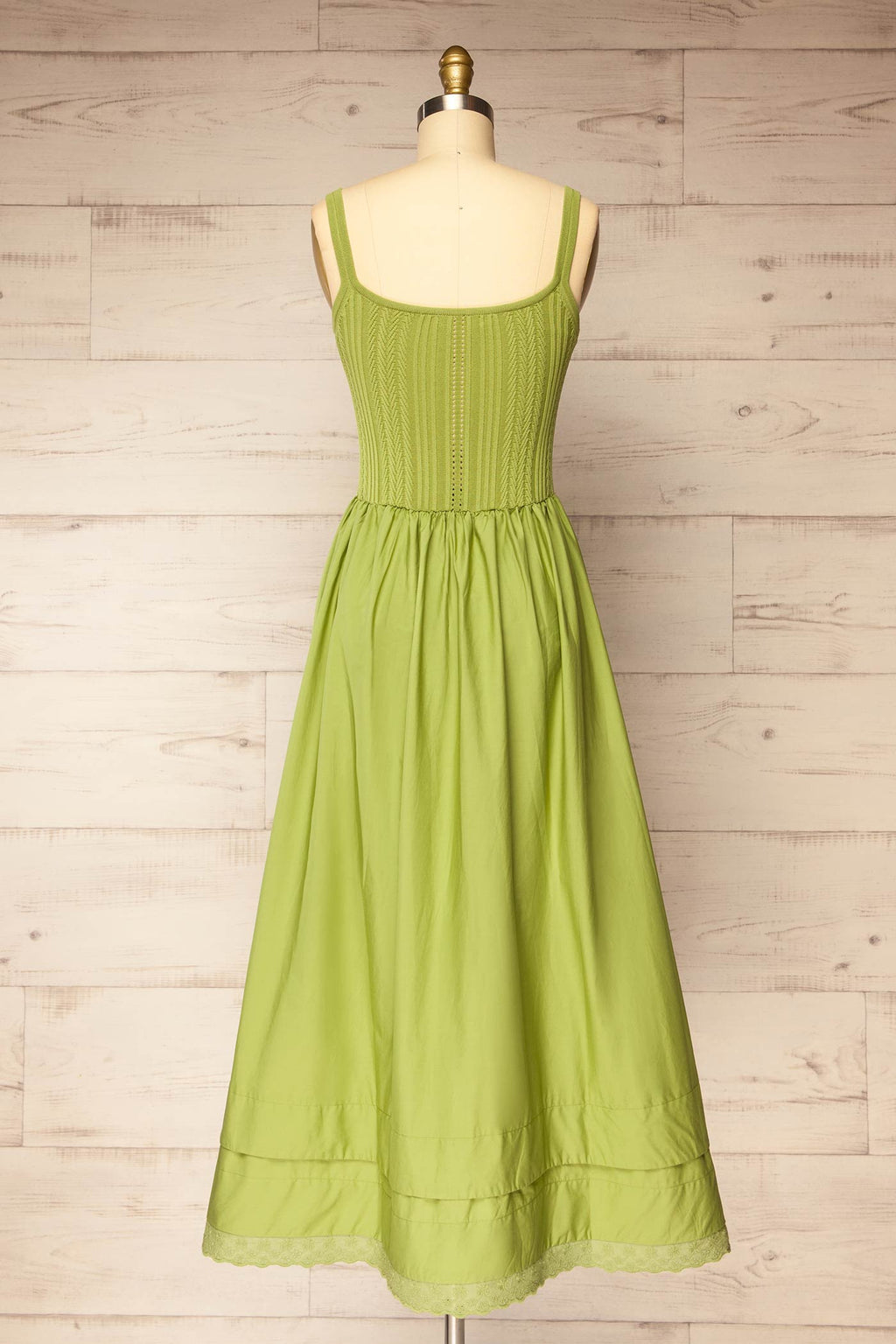 Bolsena Green | Knitted Top Midi Dress with Eyelet Trim