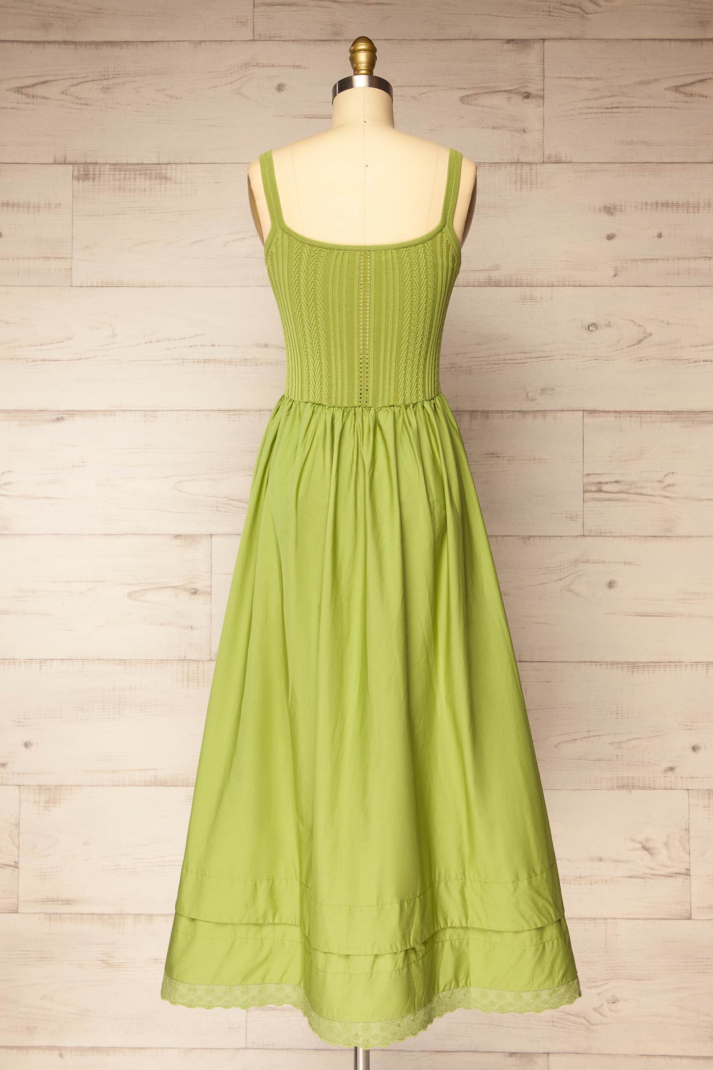 Bolsena Green | Knitted Top Midi Dress with Eyelet Trim