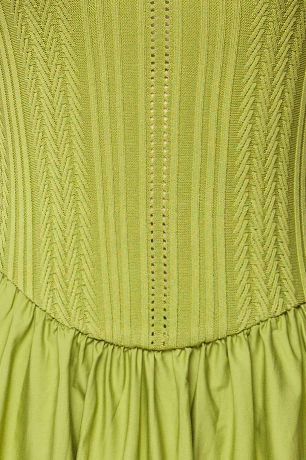 Bolsena Green | Knitted Top Midi Dress with Eyelet Trim
