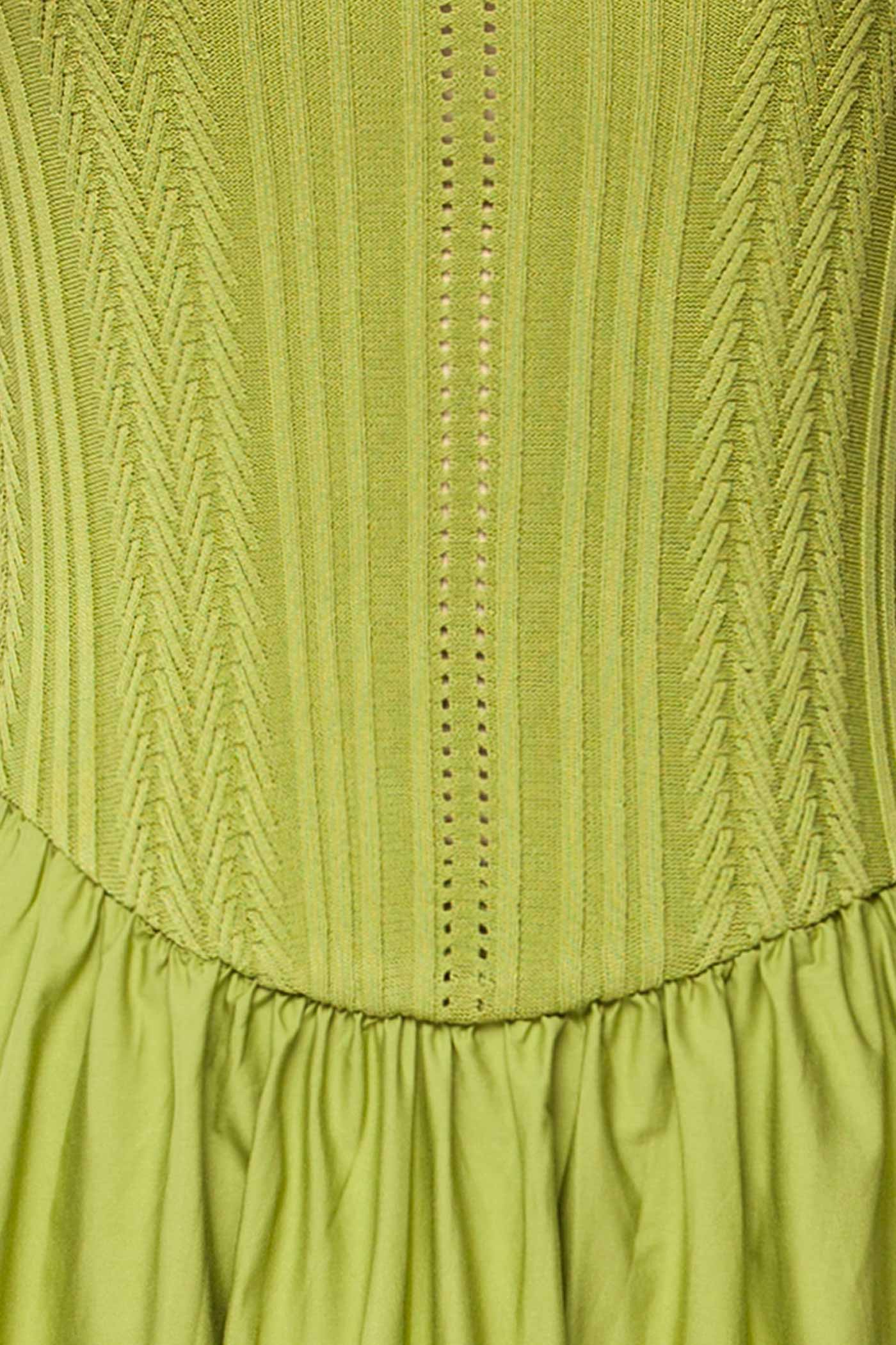 Bolsena Green | Knitted Top Midi Dress with Eyelet Trim