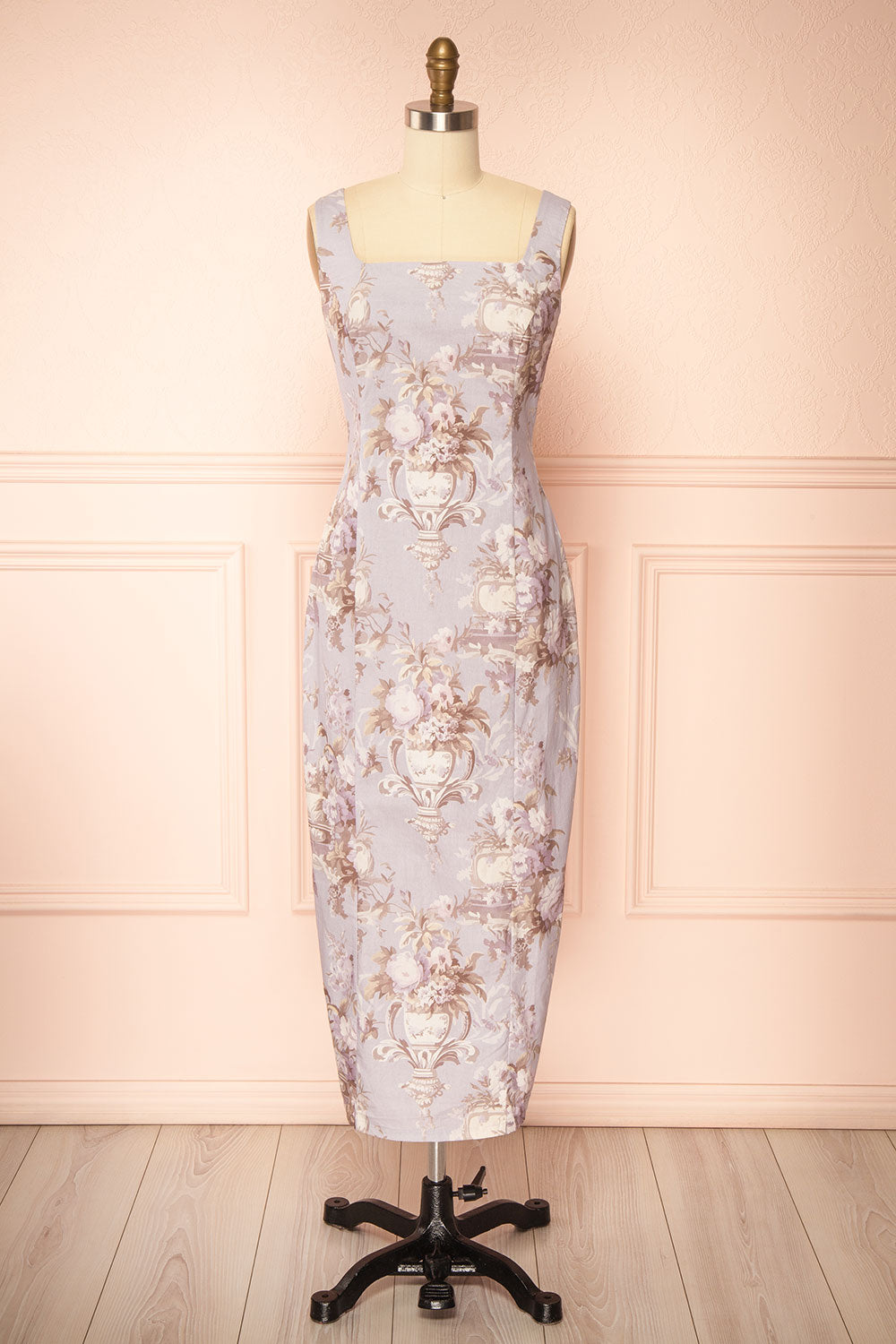 Bronwyn | Straight Lavender Midi Dress with Squared Neckline