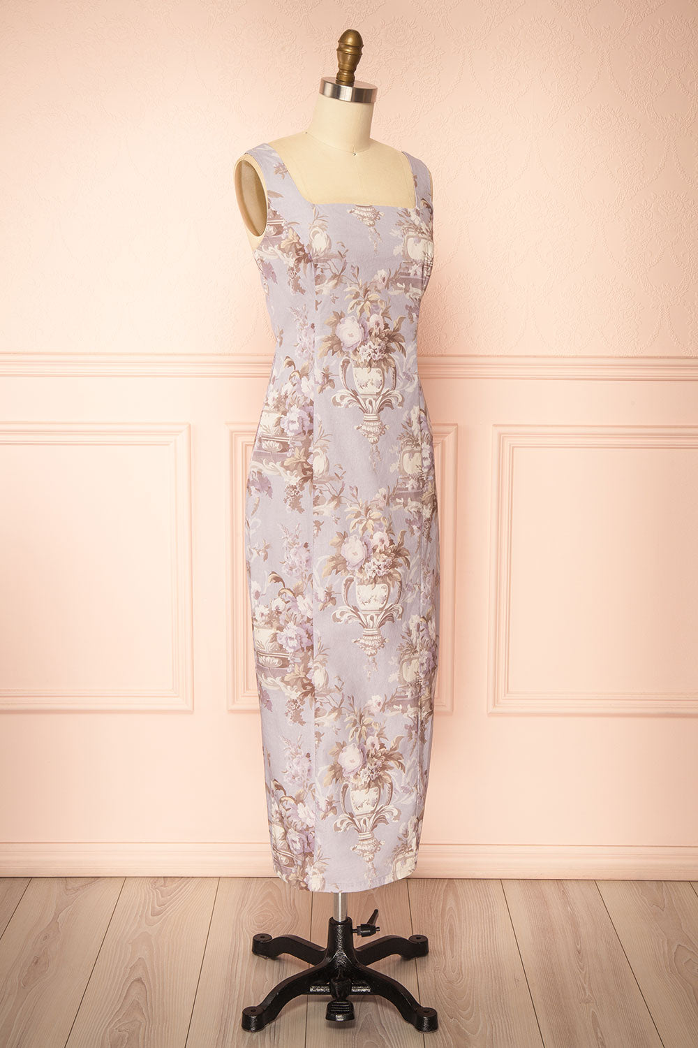 Bronwyn | Straight Lavender Midi Dress with Squared Neckline