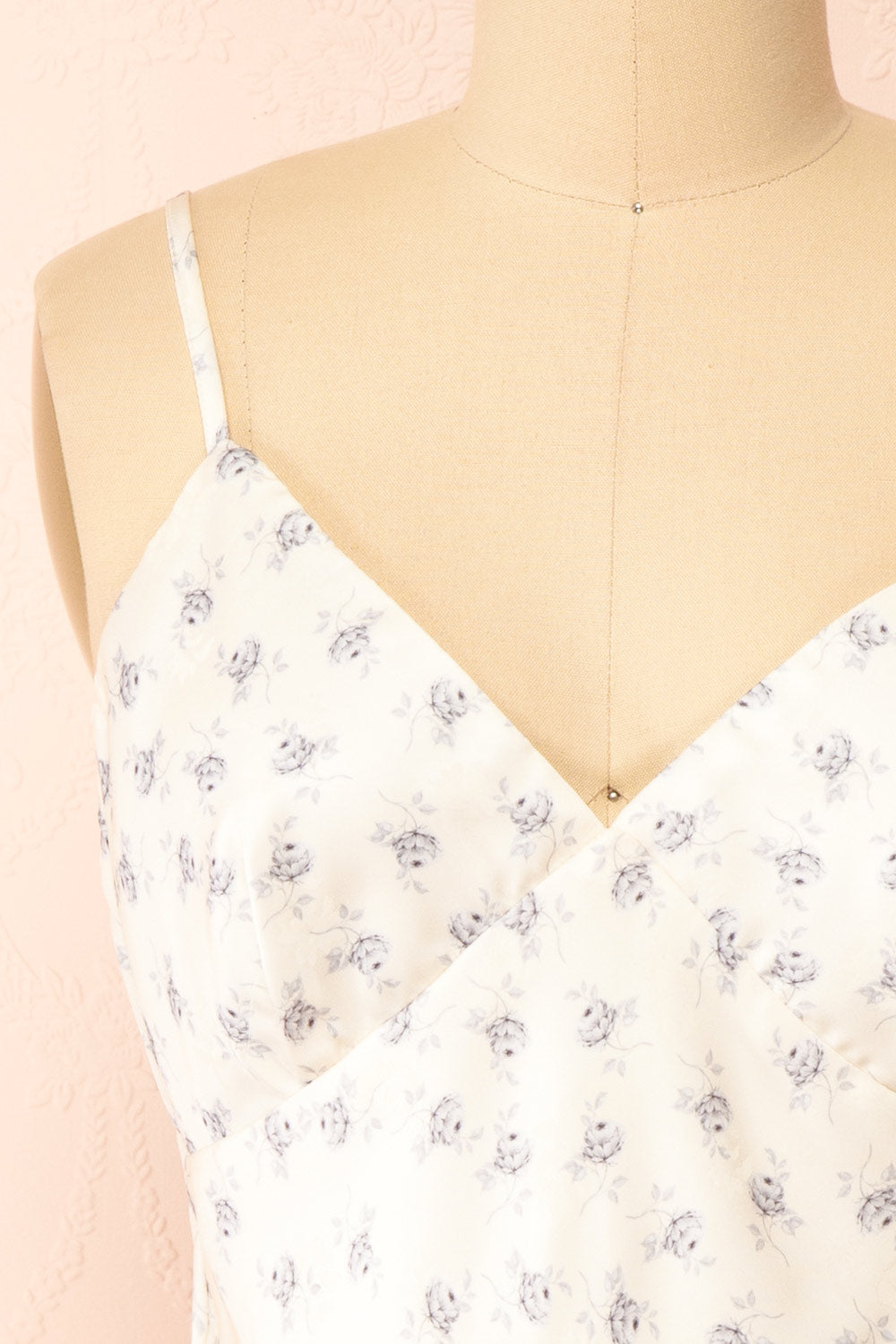Brylee | Short Floral Ivory Satin Midi Dress