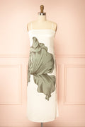 Brynlee | Ivory Midi Satin Dress with Leaf Motif