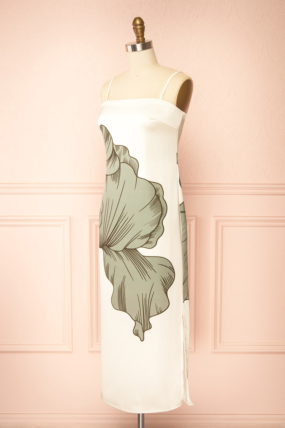 Brynlee | Ivory Midi Satin Dress with Leaf Motif