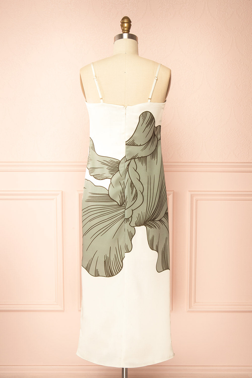 Brynlee | Ivory Midi Satin Dress with Leaf Motif