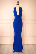 Caiden Blue | Halter V Neck Open Back Mermaid Dress