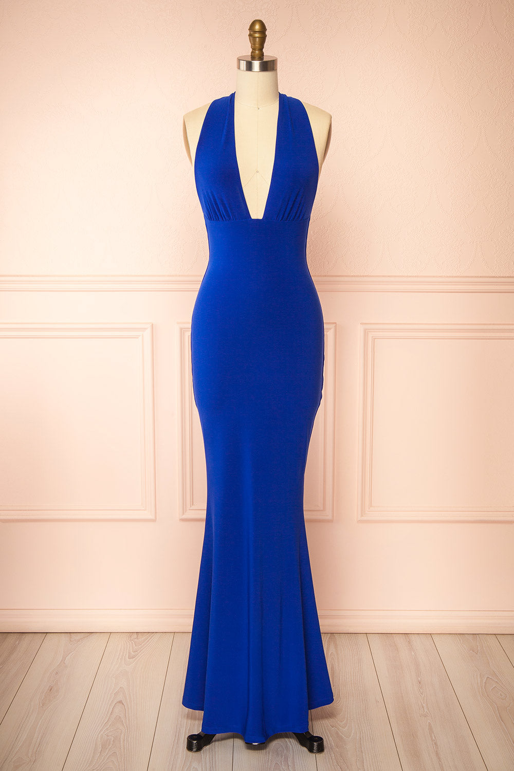 Caiden Blue | Halter V Neck Open Back Mermaid Dress