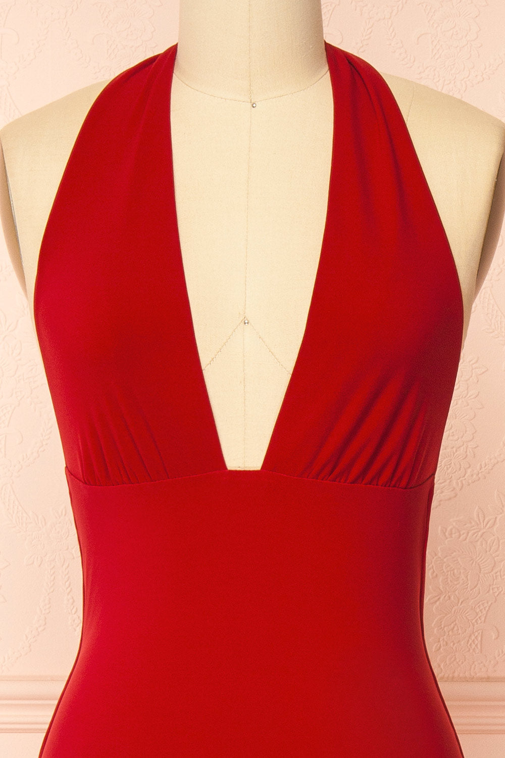 Caiden Red | Halter V Neck Open Back Mermaid Dress
