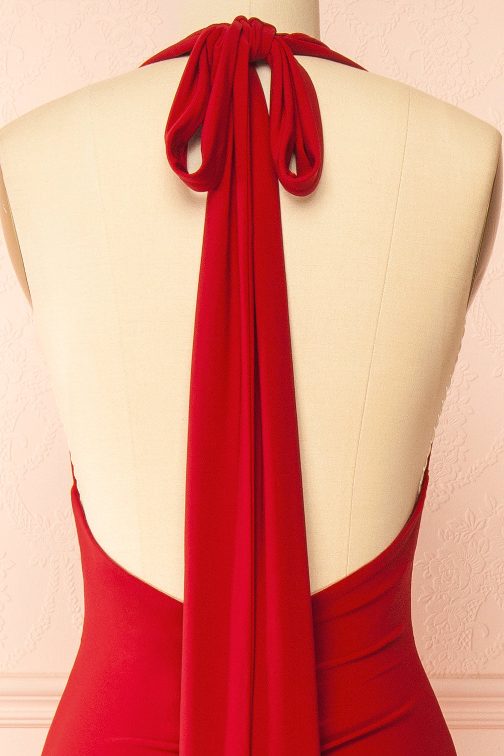 Caiden Red | Halter V Neck Open Back Mermaid Dress