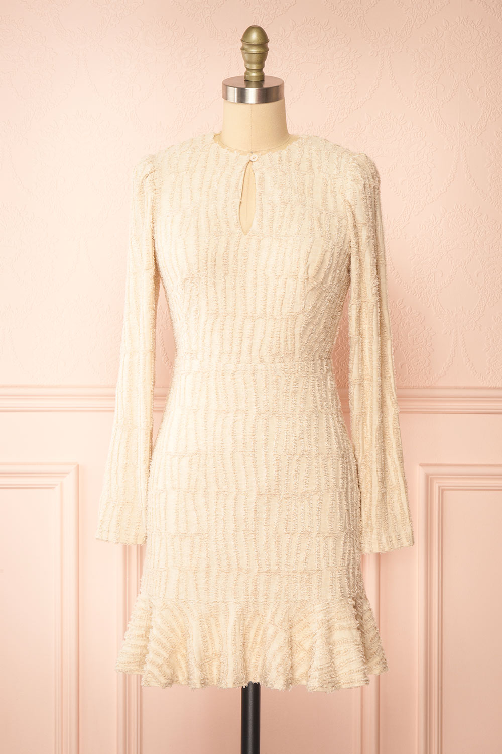 Caramette | Short Fuzzy Textured Beige Dress