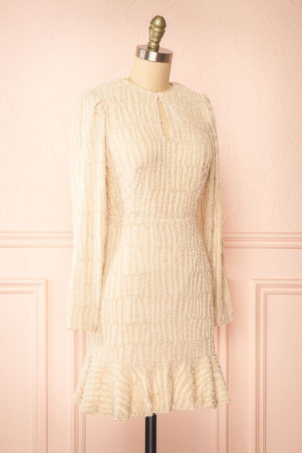 Caramette | Short Fuzzy Textured Beige Dress