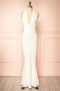 Carina | Ivory Halter V Neck Open Back Mermaid Bridal Dress