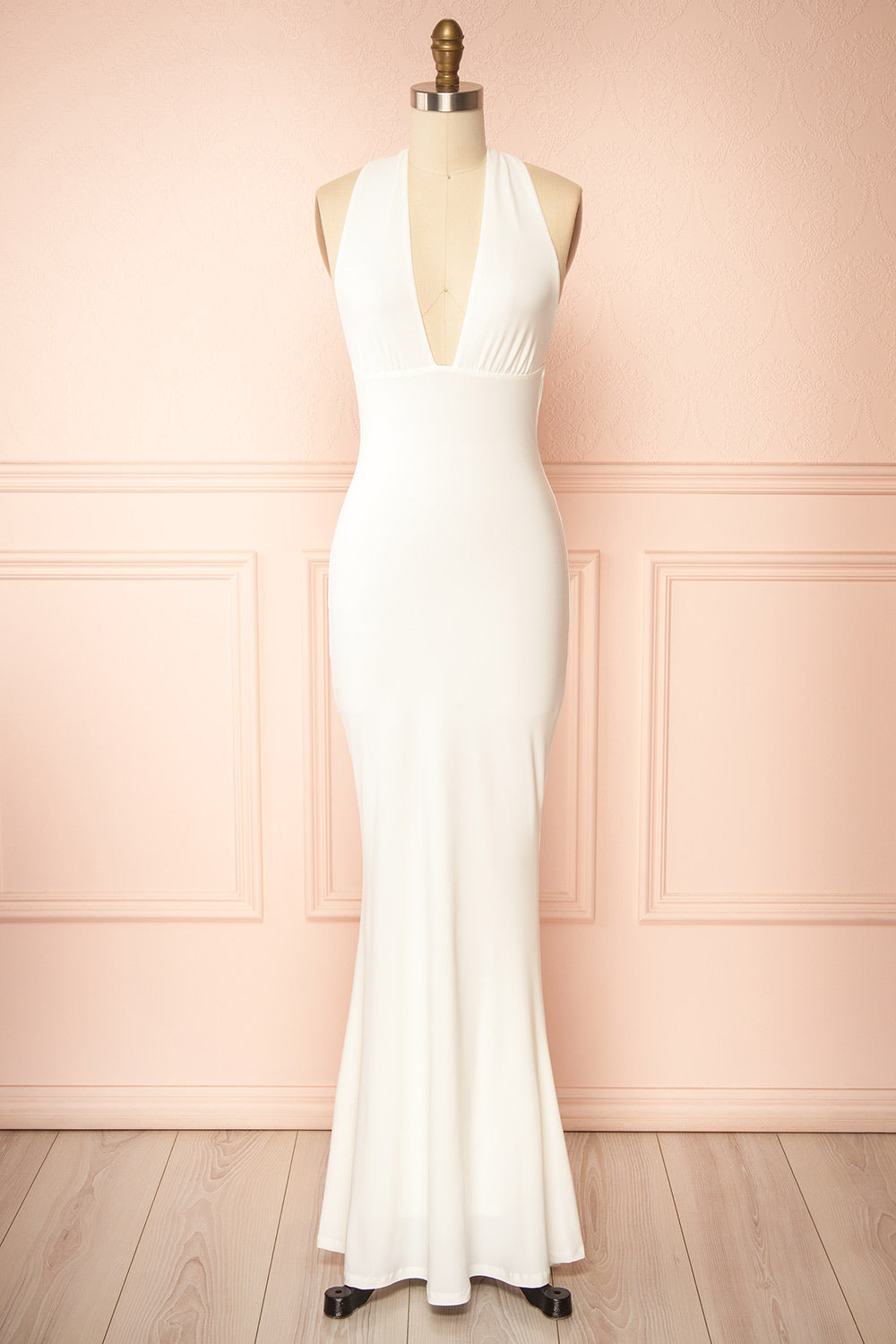 Carina | Ivory Halter V Neck Open Back Mermaid Bridal Dress