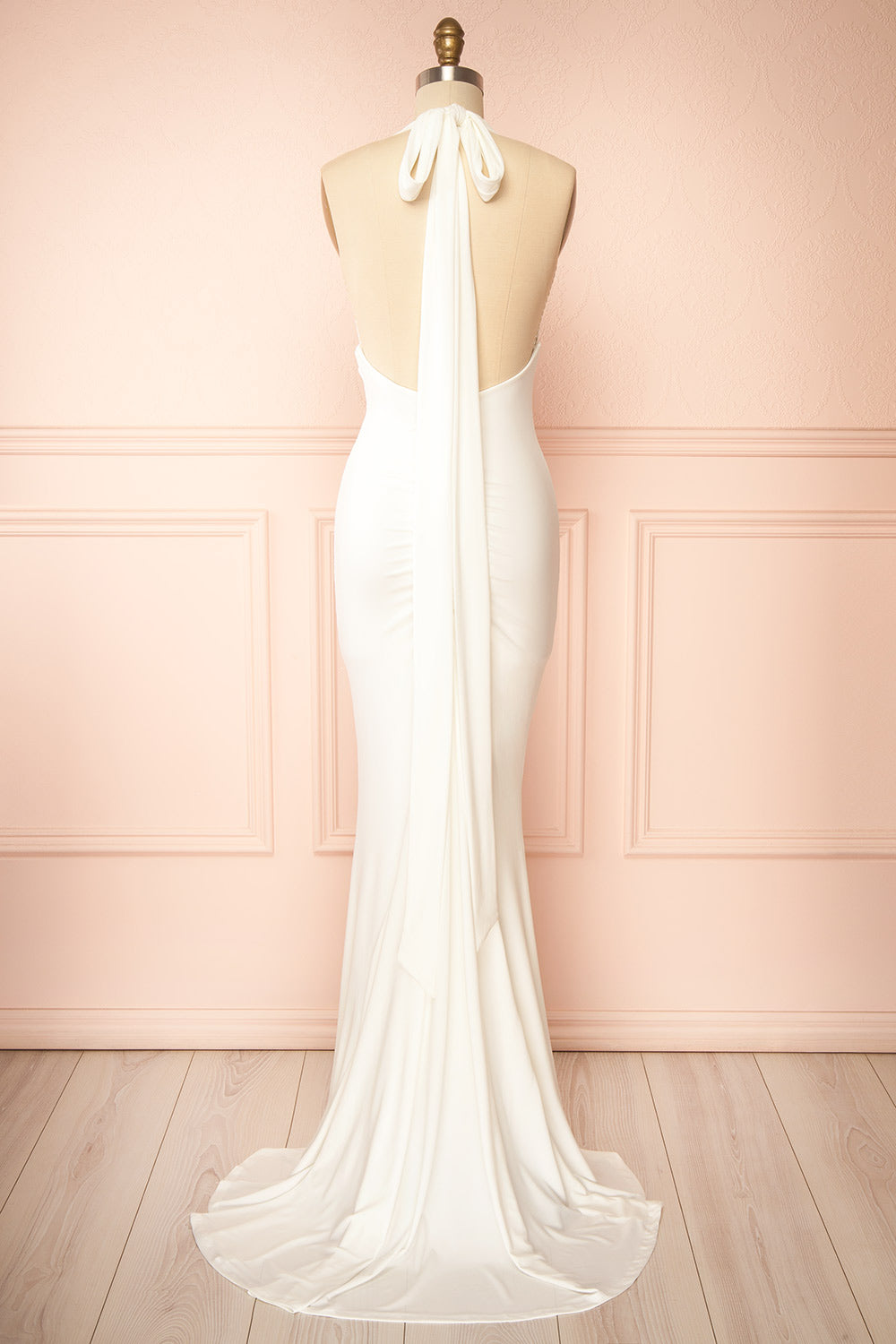 Carina | Ivory Halter V Neck Open Back Mermaid Bridal Dress