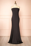 Cathleen Black | Fitted Strapless Satin Maxi Dress