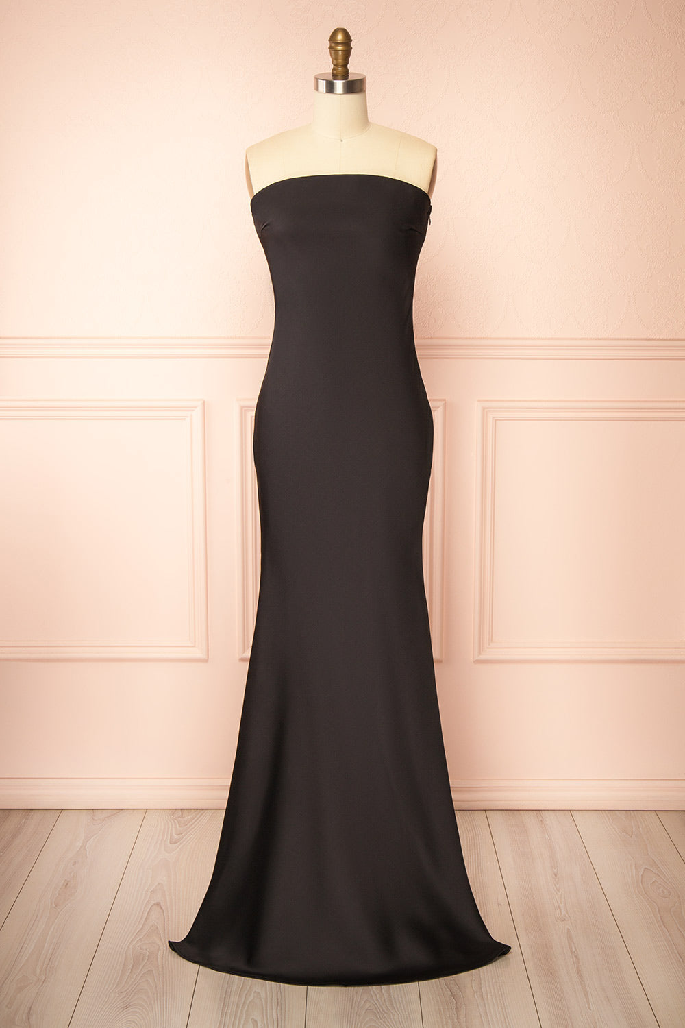Cathleen Black | Fitted Strapless Satin Maxi Dress