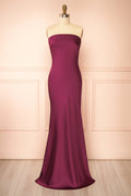 Cathleen Burgundy | Fitted Strapless Satin Maxi Dress