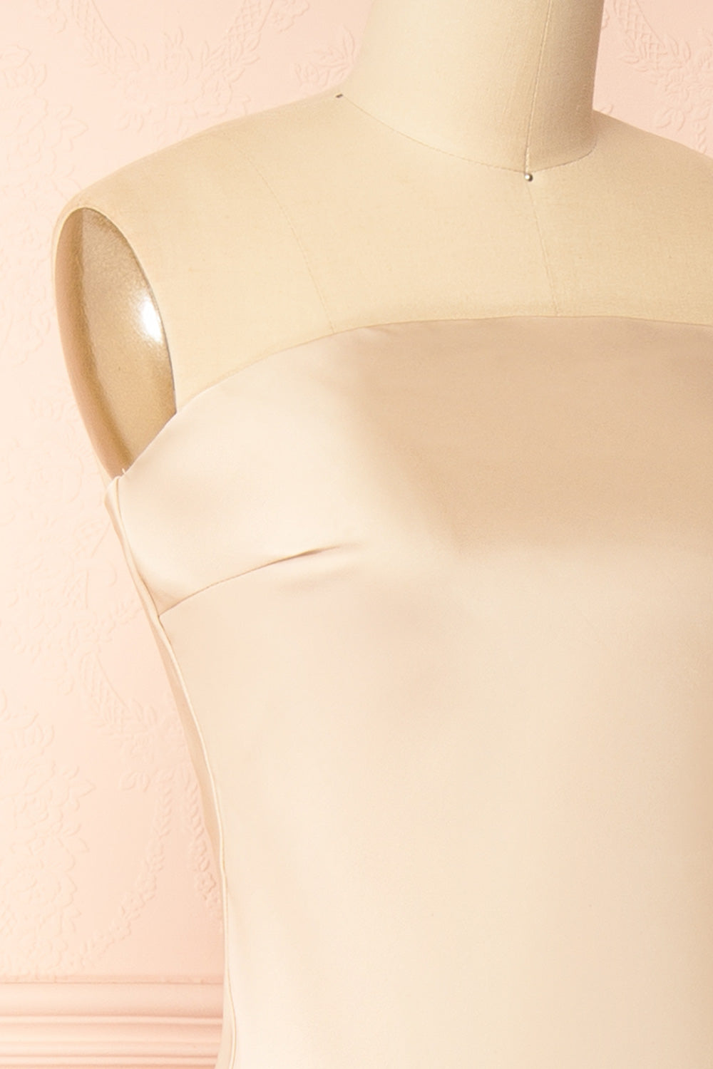 Cathleen Champagne | Fitted Strapless Satin Maxi Dress