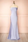 Cathleen Lavender | Fitted Strapless Satin Maxi Dress