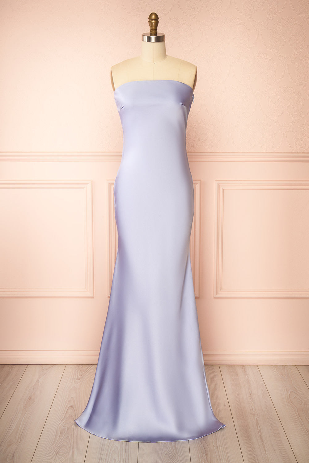 Cathleen Lavender | Fitted Strapless Satin Maxi Dress