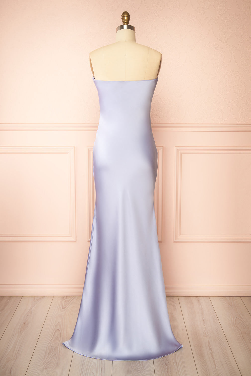 Cathleen Lavender | Fitted Strapless Satin Maxi Dress