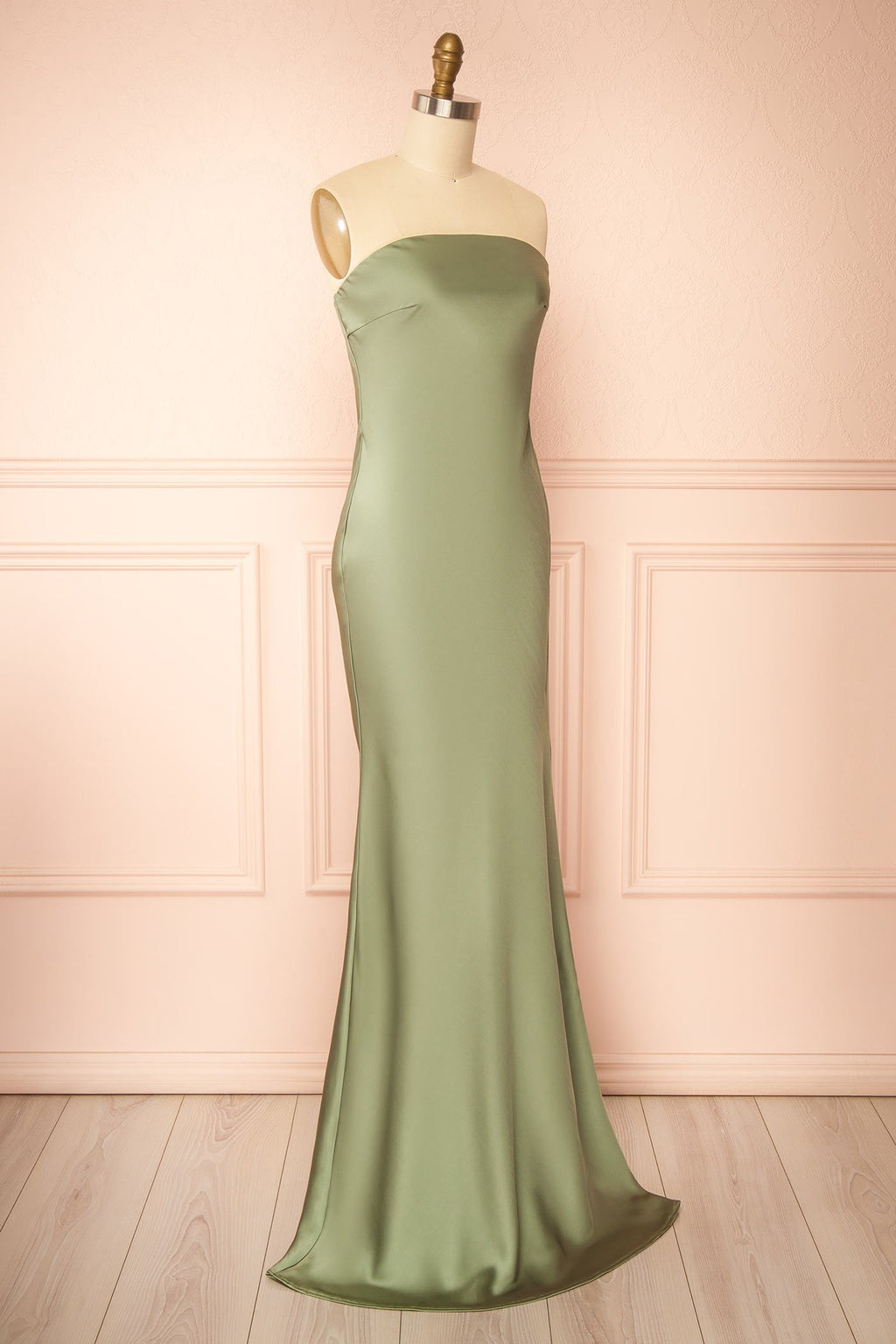 Cathleen Sage | Fitted Strapless Satin Maxi Dress