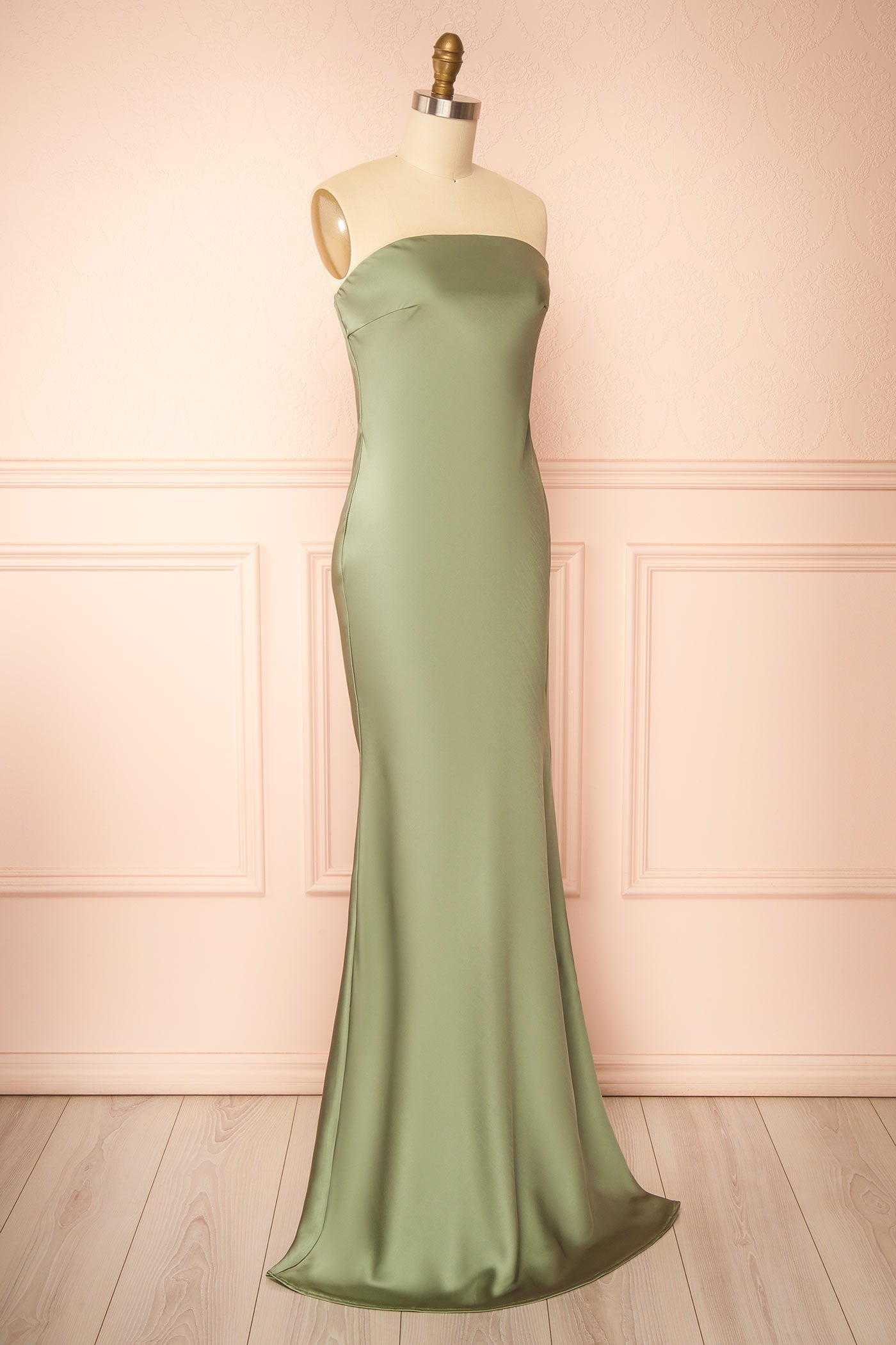 Cathleen Sage | Fitted Strapless Satin Maxi Dress