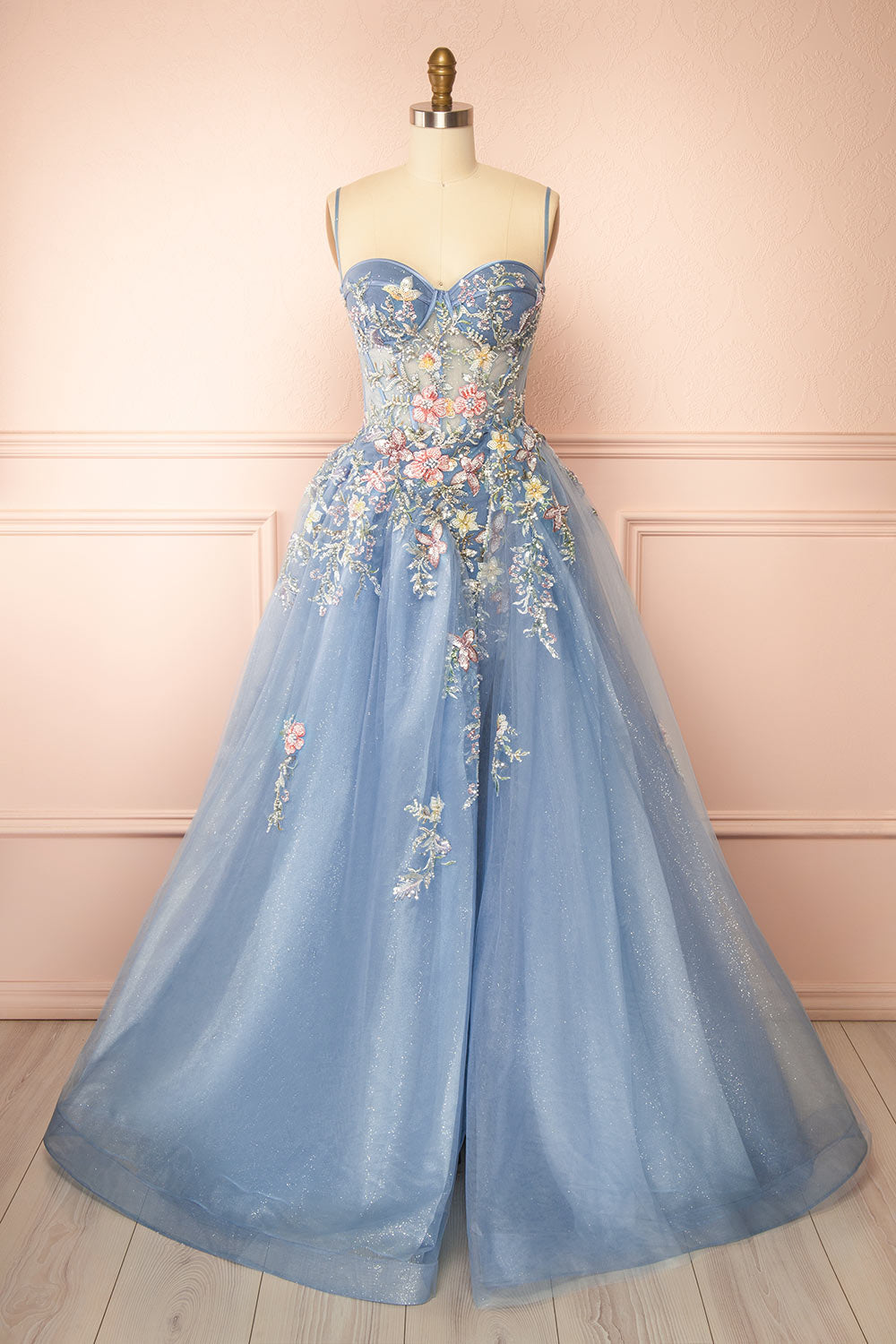 Cecily | Crystal Embroidered Blue Ball Gown Dress