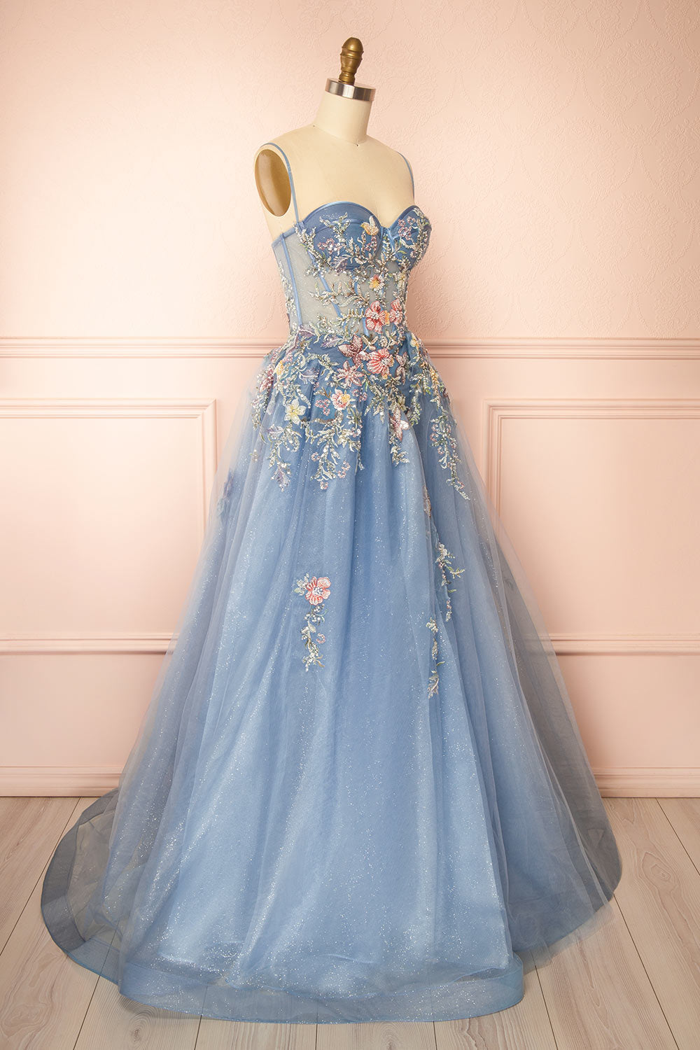 Cecily | Crystal Embroidered Blue Ball Gown Dress