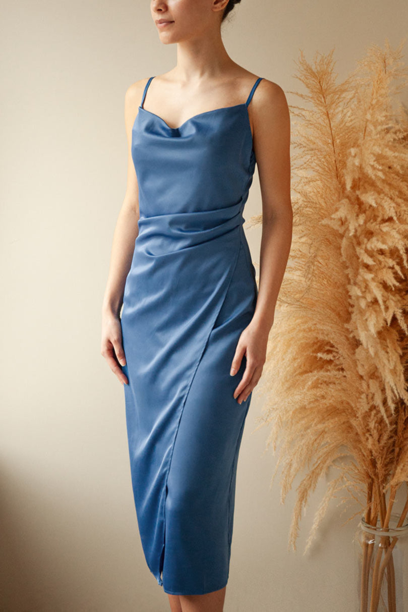 Chloe Green | Satin Cowl Neck Midi Dress