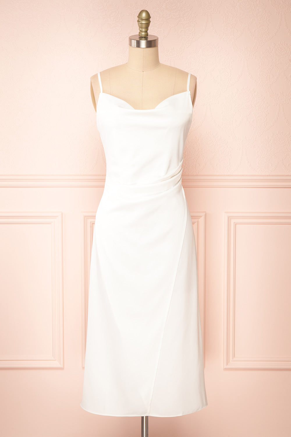 Chloe Ivory | Cowl Neck Satin Midi Slip Dress