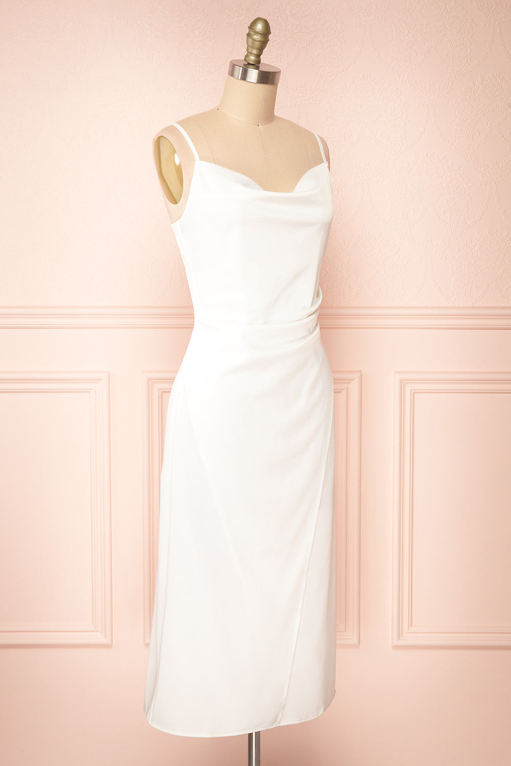Chloe Ivory | Cowl Neck Satin Midi Slip Dress