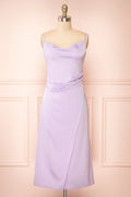 Chloe Lilac | Cowl Neck Satin Midi Slip Dress