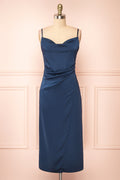 Chloe Navy | Cowl Neck Satin Slip Dress