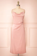 Chloe Blush | Cowl Neck Satin Midi Slip Dress