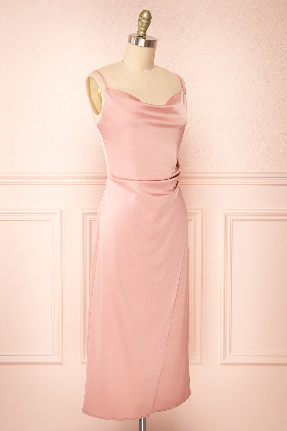 Chloe Blush | Cowl Neck Satin Midi Slip Dress