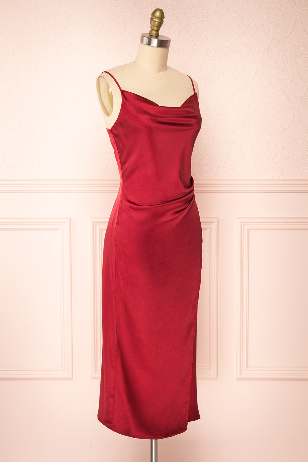 Chloe Burgundy | Cowl Neck Satin Slip Dress