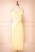 Chloe Light Yellow | Cowl Neck Satin Midi Slip Dress