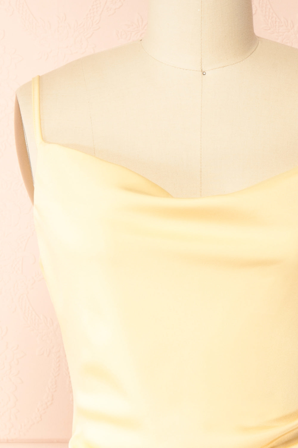 Chloe Light Yellow | Cowl Neck Satin Midi Slip Dress