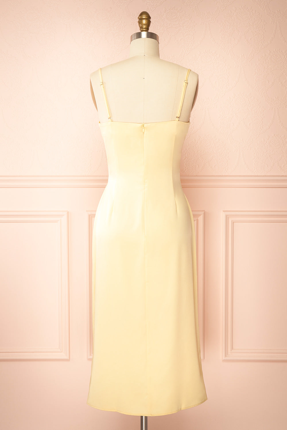 Chloe Light Yellow | Cowl Neck Satin Midi Slip Dress