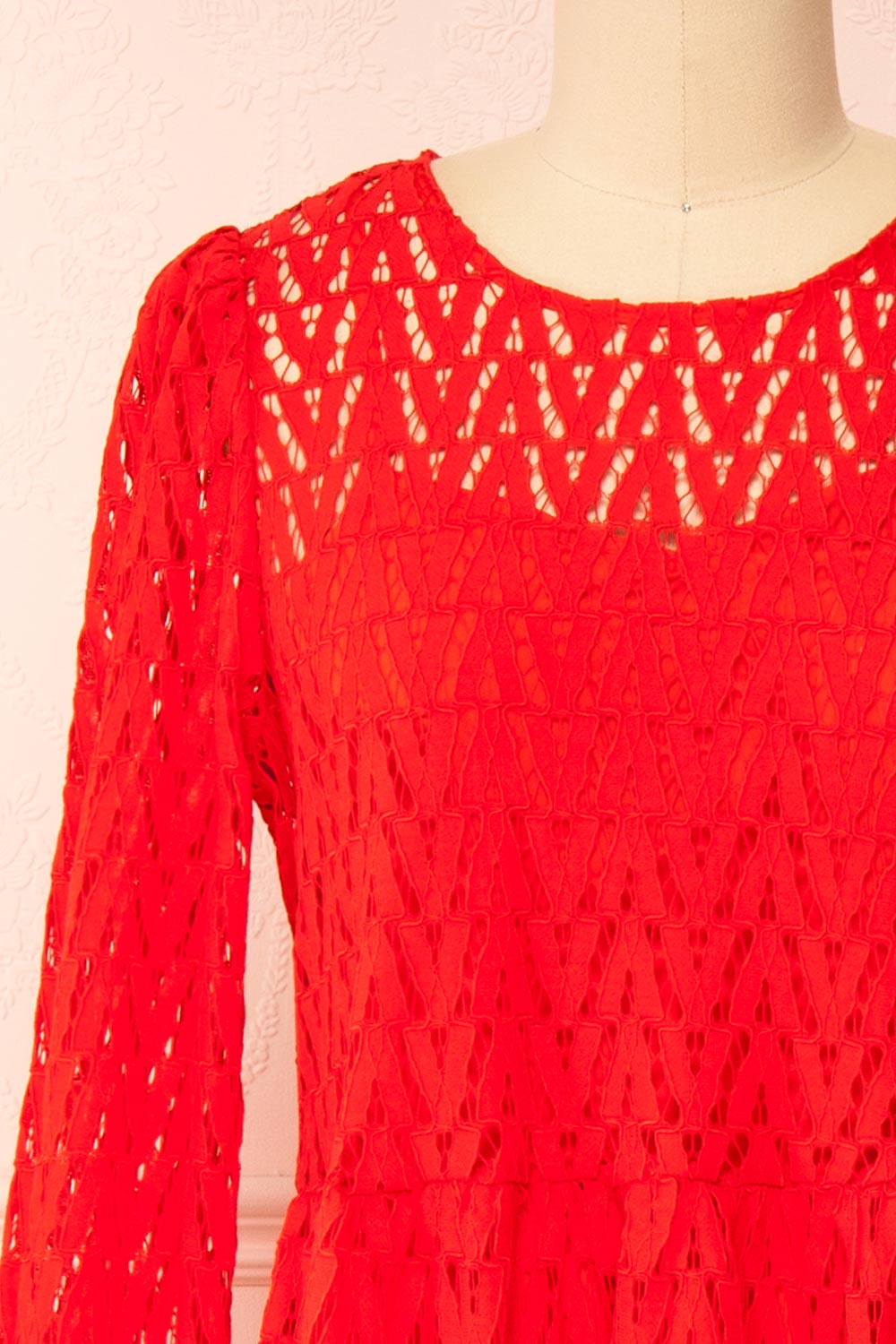 Christina | Red Lace Midi Dress w/ Long Sleeves