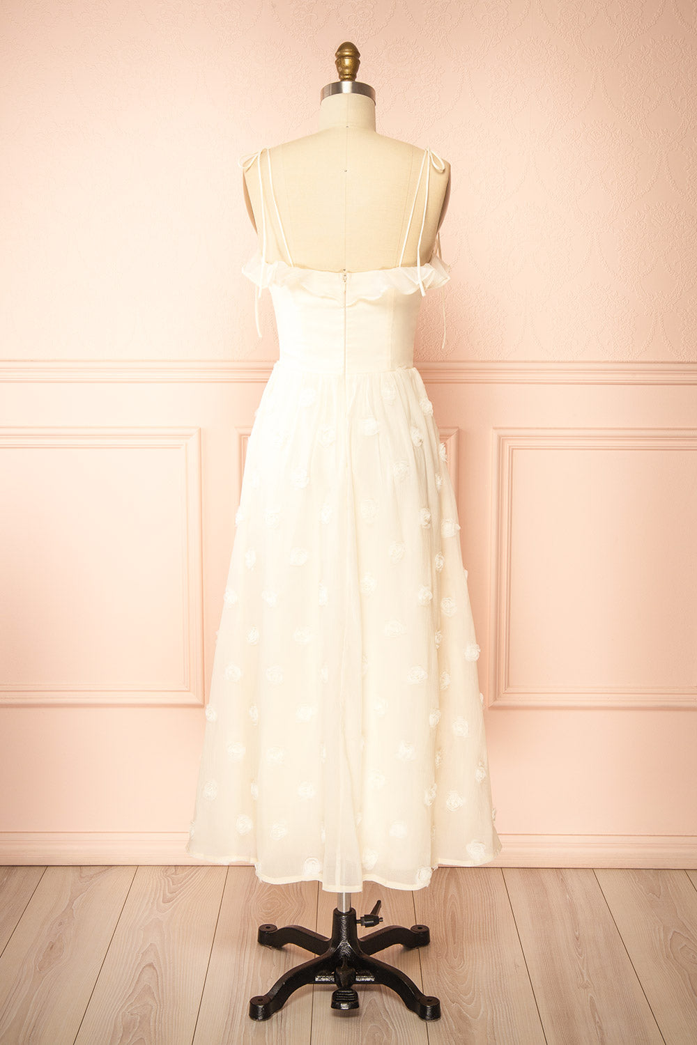 Claribel | Cream Midi Dress with Floral Embellishment
