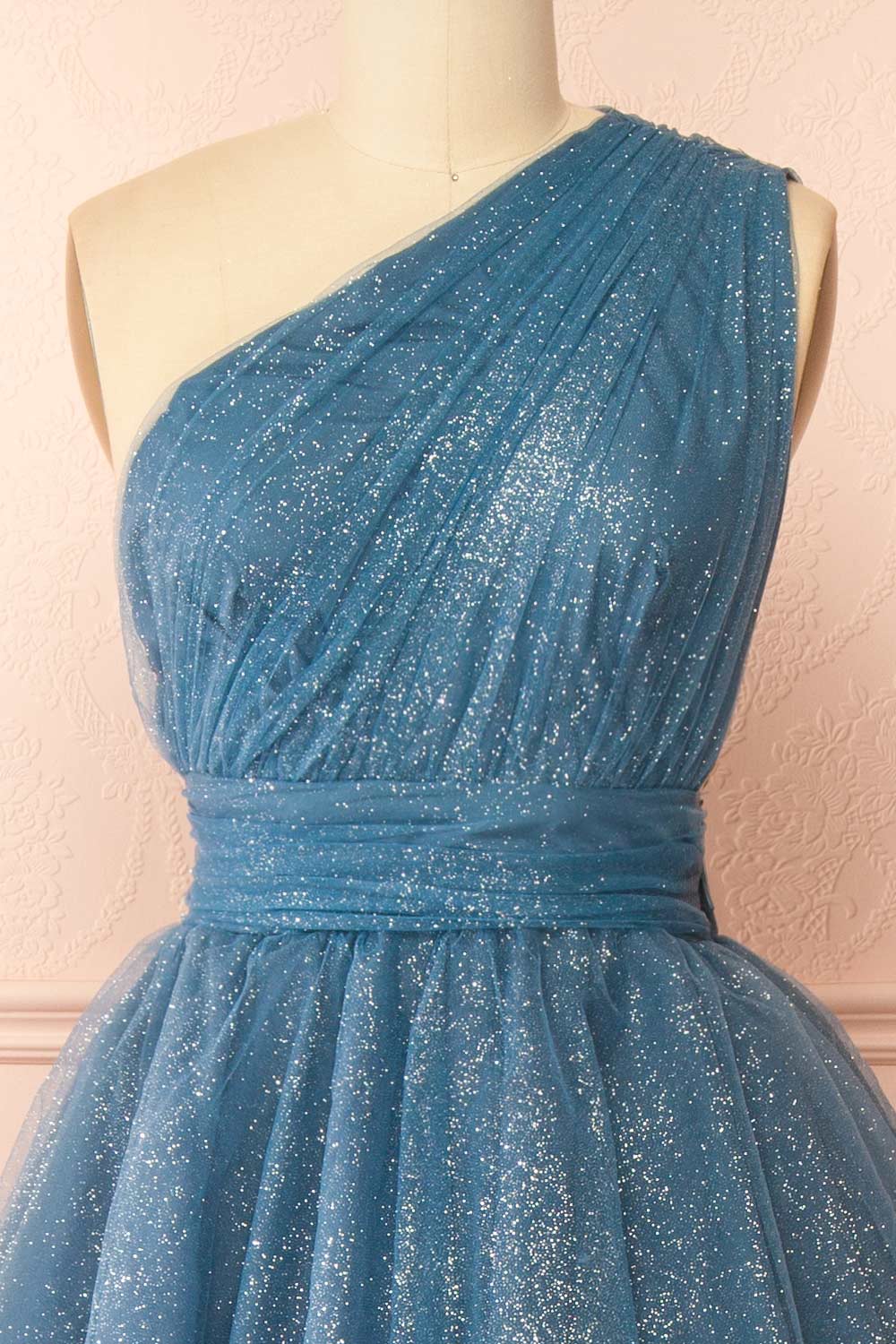Cody Blue Grey | Maxi One Shoulder Dress with Glitters